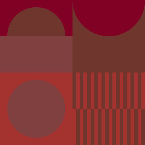 Gebranntes Orange, Braun, Weinrot, Lila. Geometrische Kunst in 70er Jahre Retro-Farben von Dina Dankers