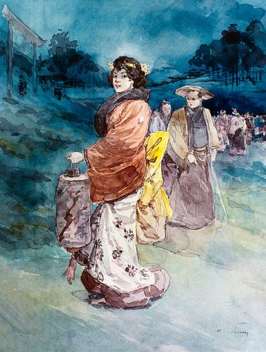 Optocht van personages in Japanse klederdracht, Henry Somm