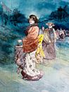 Optocht van personages in Japanse klederdracht, Henry Somm van Meesterlijcke Meesters thumbnail