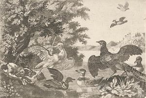 Wasservögel und ein Hund, Melchior d'Hondecoeter