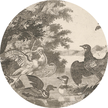 Watervogels en een hond, Melchior d'Hondecoeter