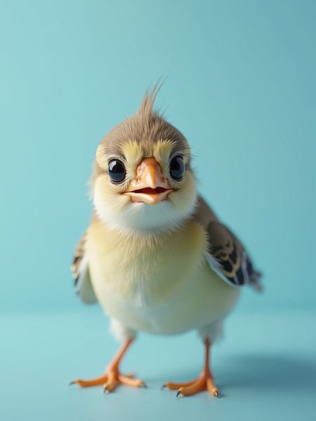 Cute little bird standing on blue background by Markus Gann