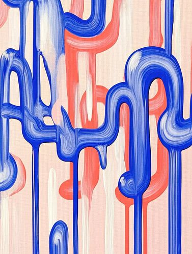 Abstract in blauw en roze