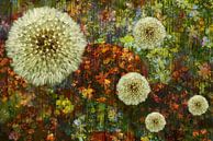 abstracte meerlagige bloemen collage, flower power van Herman Kremer thumbnail