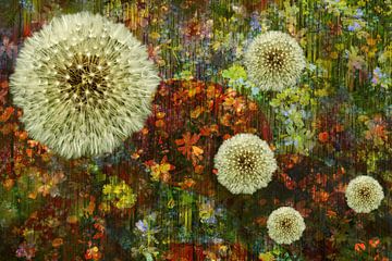 abstracte meerlagige bloemen collage, flower power van Herman Kremer