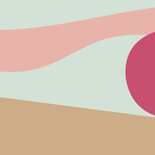 Abstract minimalistisch landschap in beige, blauw, roze