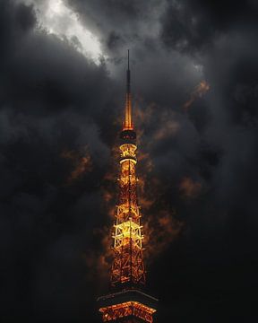 Tokio in puin bij nacht van fernlichtsicht