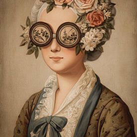 Vintage portret met bloemen en ronde bril van But First Framing