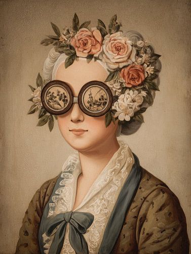 Vintage-Porträt mit Blumen und runder Brille