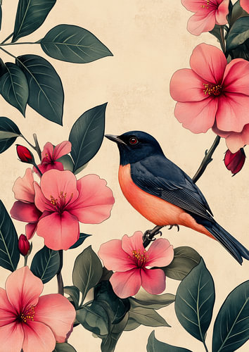 Hibiscus and Bird