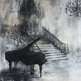 Flügel | Elegantes Klavier auf Shades of Grey von ARTEO Gemälde