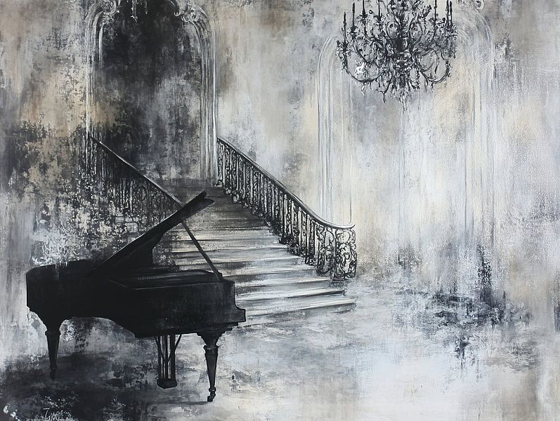 Flügel | Elegantes Klavier auf Shades of Grey von ARTEO Gemälde