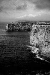 Rugged cliffs at Cabo de São Vicente – understated black and white