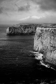 Rugged cliffs at Cabo de São Vicente – understated black and white