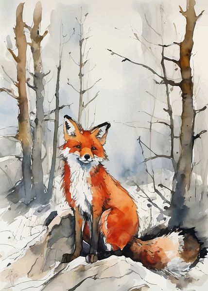 Renard roux aquarelle par MIROKKU