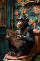 Affe Liest Zeitung auf Toilette - Witziges Badezimmer Bild