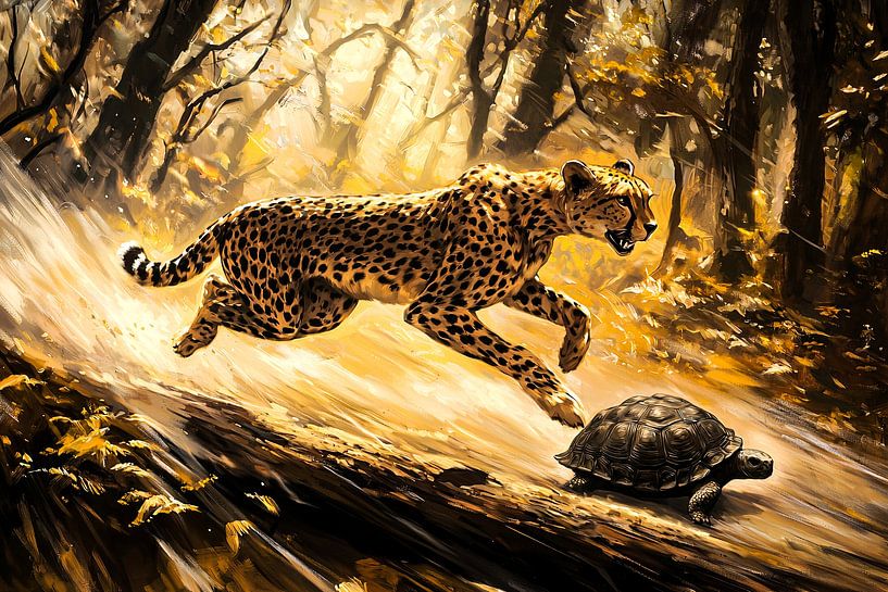 Leopard chases turtle by Imperial Art House