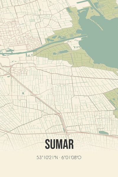 Vintage map of Sumar (Fryslan) by Prints of Place