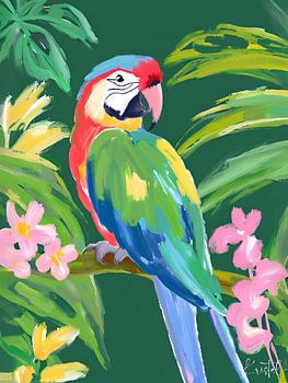 Quirky Parrot in Tropical Green
