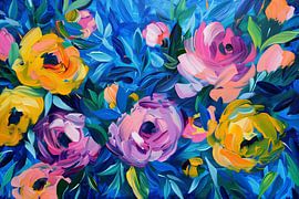 Bunte abstrakte Impression von Blumen in der Kunst von Art & Soul Creations