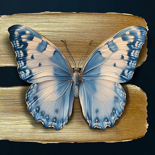 Delfts Blauwe Vlinder met Gouden Streken naar links