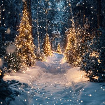 Magisch bos winter wonderland kerstmis kunst van Mel Digital Art