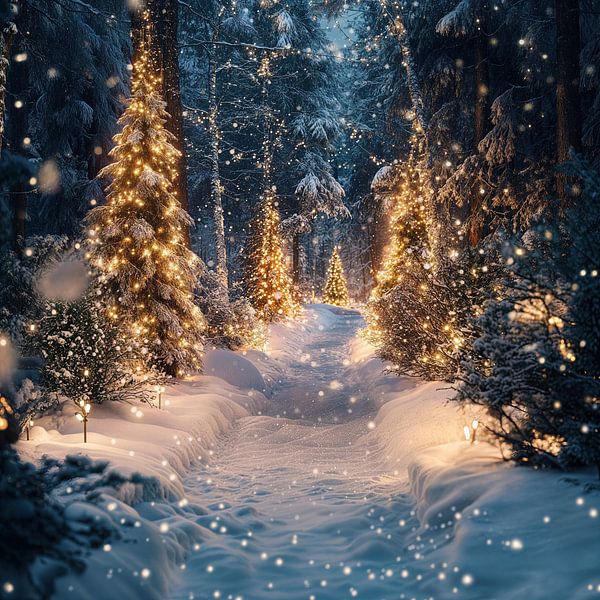 Magisch bos winter wonderland kerstmis kunst van Mel Digital Art