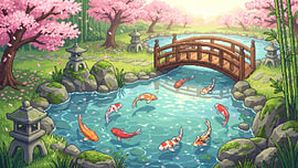 Pixel art : Sakura Koi Garden — Japanese Bridge and Peaceful Pond by my pixel art