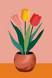 Three tulips in a pot on the table by Dante S