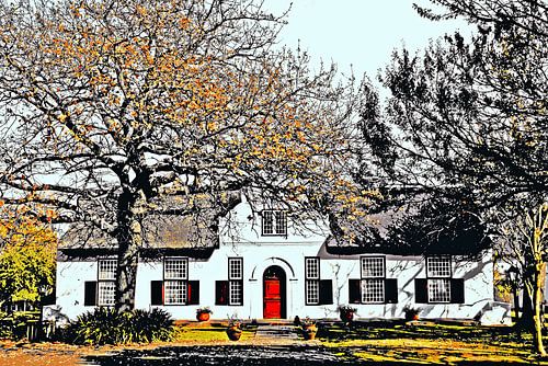 a Cape Dutch farmhouse mixed media