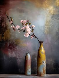 Hotel Chic Still Life with Blossom Branch in Golden Vase by Studio Pieternel