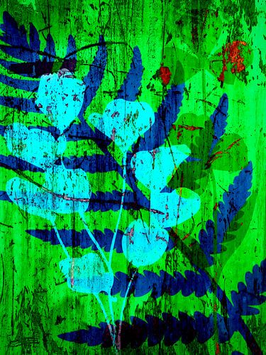Abstracte Botanische kunst. Bladeren in blauw en groen