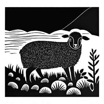 Black and white sheep by Vlindertuin Art