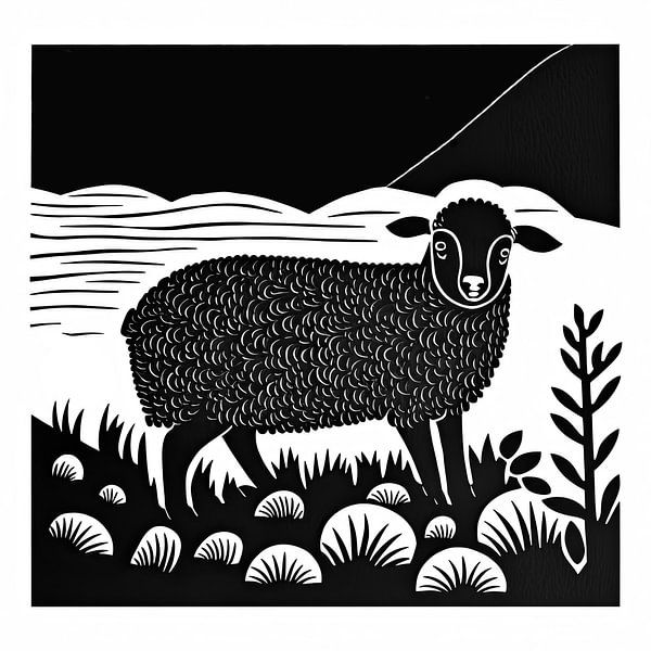Black and white sheep by Vlindertuin-Art