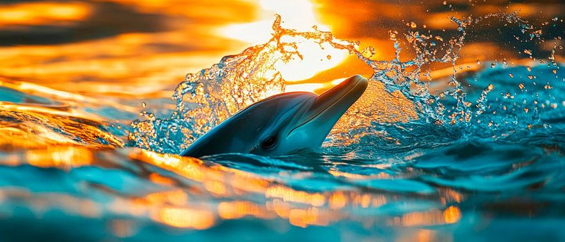 Delfin springt im Sonnenuntergang von Poster Art Shop