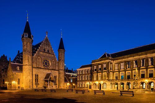 The Binnenhof, The Hague with a clear night sky.