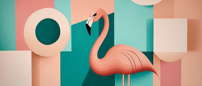 Flamingo in a geometric play of colours by Poster Art Shop