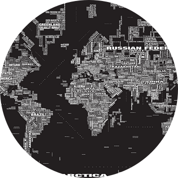 Wereldkaart Typografie, Zwart van MAPOM Geoatlas