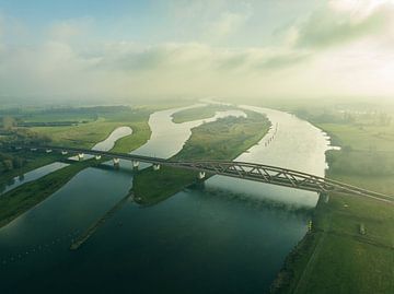 Hanzeboog train bridge over the river IJssel from above by Sjoerd van der Wal Photography