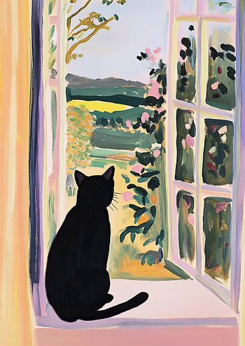Kat bij het raam, geïnspireerd door Matisse
