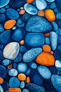 Kleurrijke stenen op een diepblauwe achtergrond van Poster Art Shop