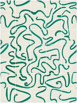 Modern en abstracte lijnen op een tegelpatroon, Off white - groen van Mijke Konijn