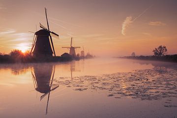 Mistige ochtend bij Kinderdijk van Gerard Stasse Fotografie
