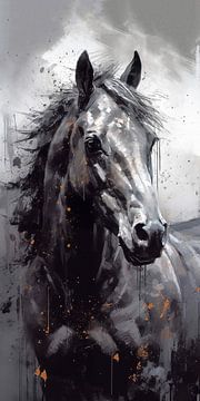 Dynamisch Paardenportret in Monochrome Magie van Color Square
