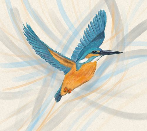Flying kingfisher with dynamic stripes by Bianca Wisseloo