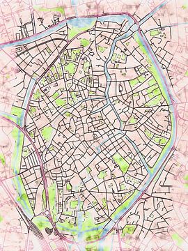 Kaart van Brugge centrum in de stijl 'Soothing Spring' van Maporia