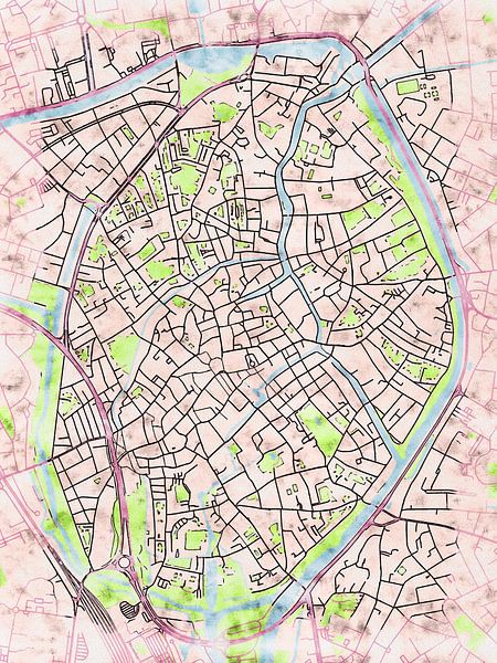 Carte de Brugge centrum avec le style 'Soothing Spring' par Maporia