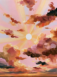 Rosa Sonnenuntergang mit goldenen Sonnenstrahlen von Lina van Oers