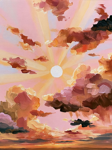 Coucher de soleil rose avec des rayons dorés