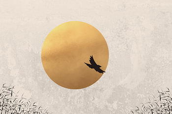 Goldene Sonne mit Vogel